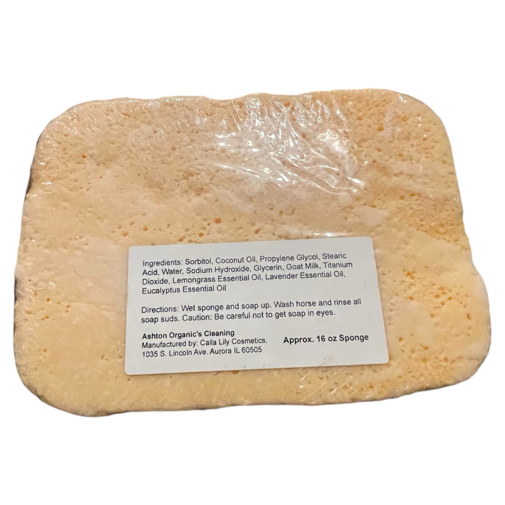 Equus Green Sudz Sponge Organic horse grooming ingredients on back of horse sponge