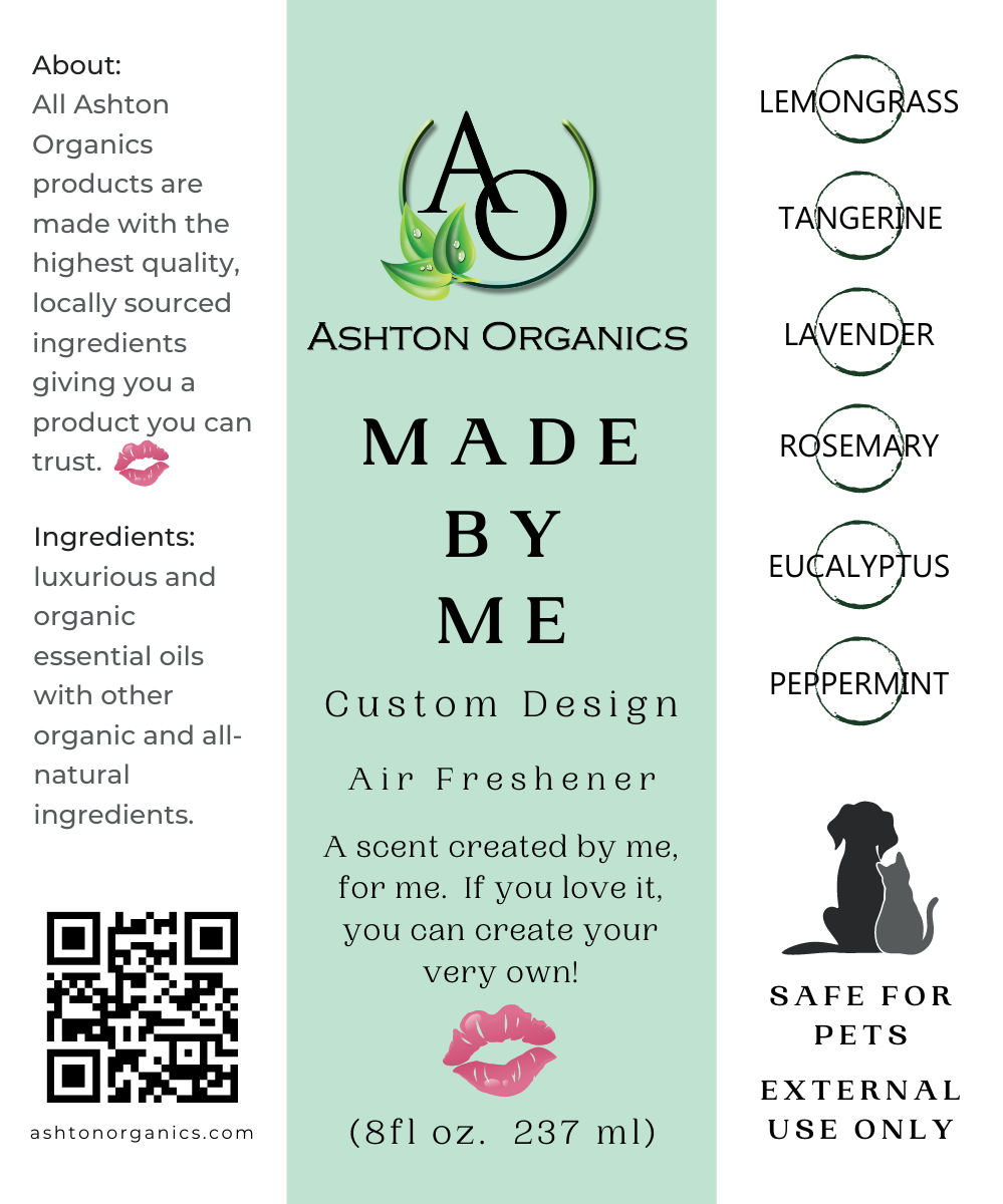 Made by Me Air Freshener - Organic Air Freshener label with ingredients