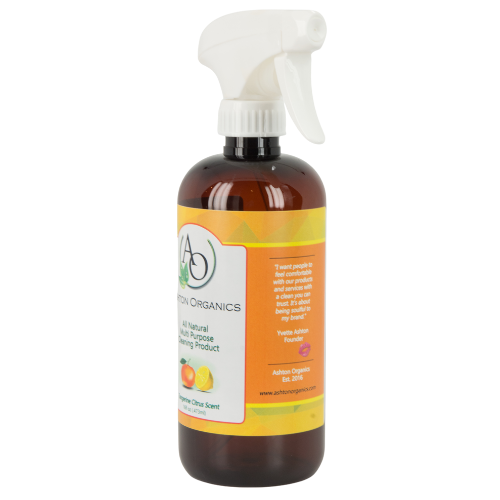 organic cleaning product, tangerine citrus scent with organic essential oils, 16oz. side view